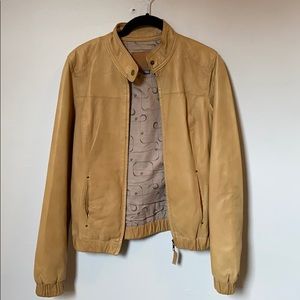 Tan sheepskin leather driving jacket
